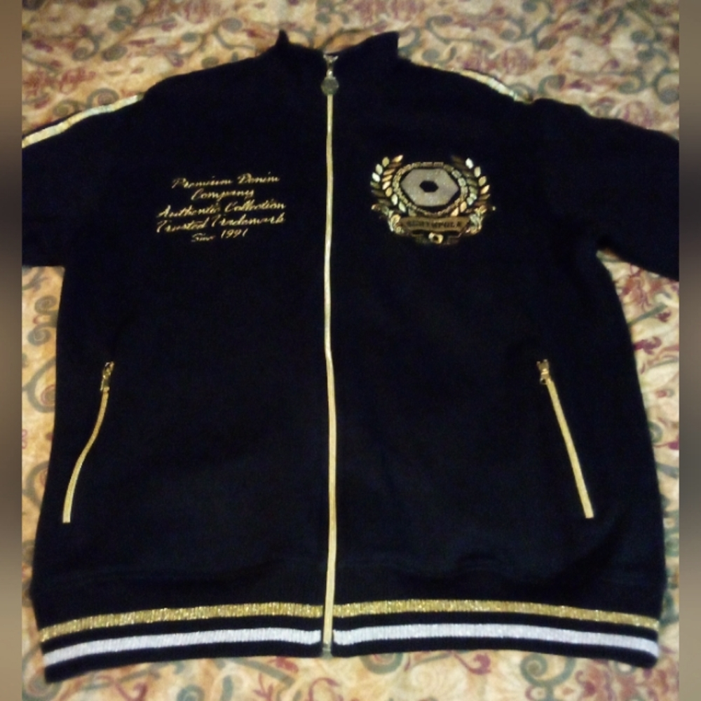 SOUTH POLE Premium Designer Full Zip Embroidered Studded Jacket Men's L Black
